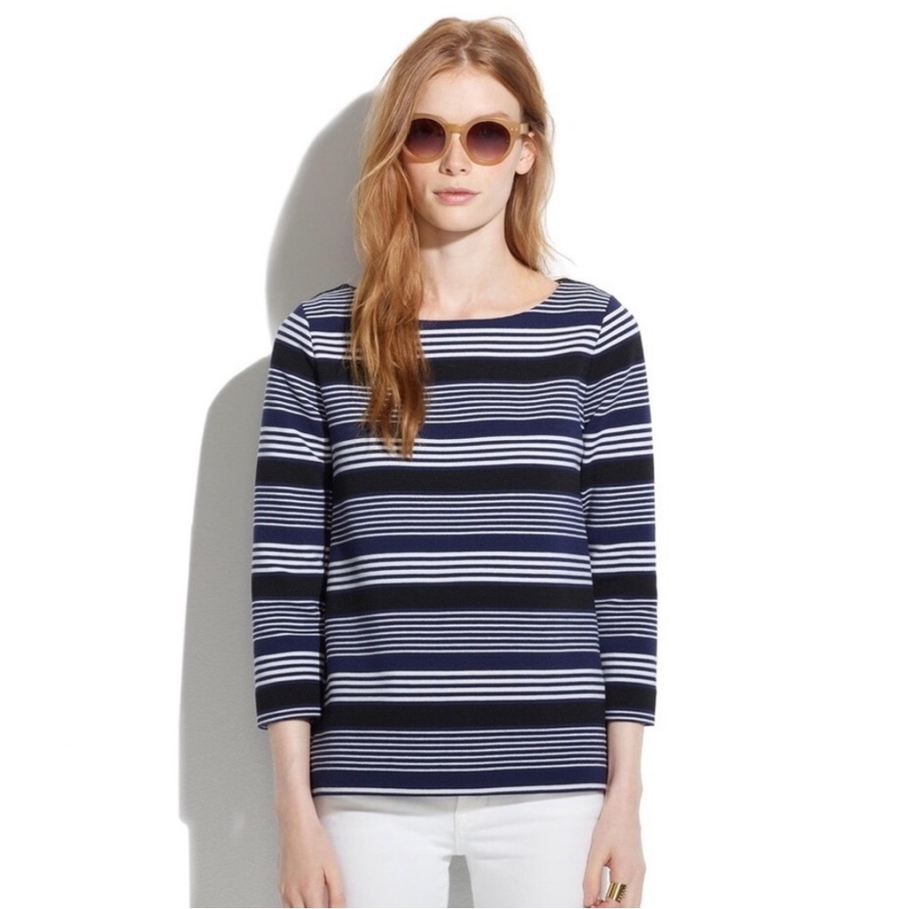 Madewell Striped Boatneck Top, Navy & White Horizontal Stripes, Size S